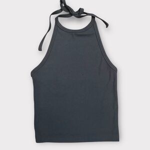American Eagle Outfitters Dark Gray Ribbed Tie-neck Halter Crop Top, Small